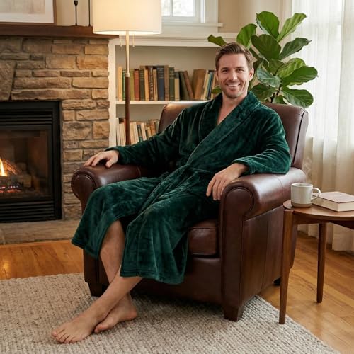 Image of U2SKIIN Mens Fleece Robe Plush Collar Shawl Bathrobe