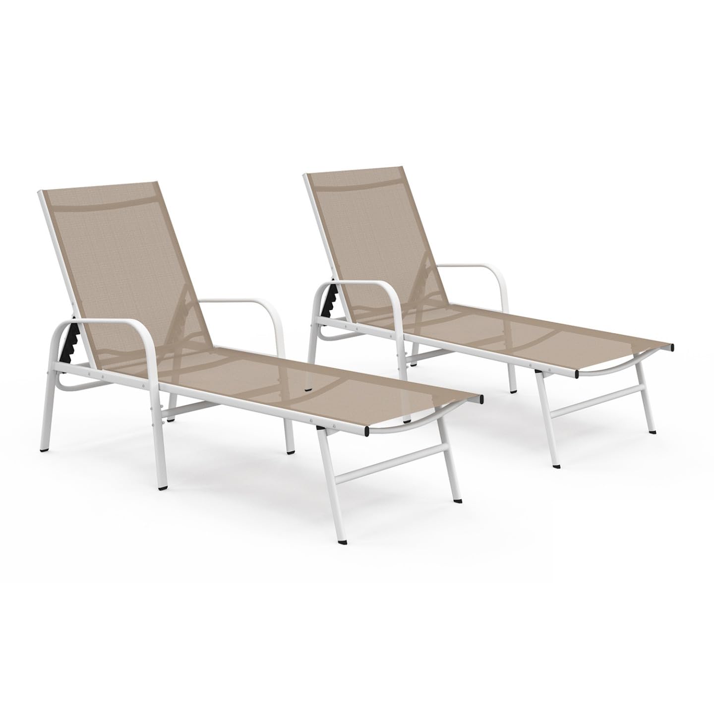 IDMarket - Lot de 2 transats de Jardin inclinables Fidji en Acier Blanc et Toile Beige