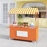 GSATREY Verkaufsstand im Freien, Mobiler Street Food Cart mit Rädern, Straßenverkaufskiosk aus Metall, Mobiler Verkaufsstand für Kunsthandwerk, Kaffee, Desserts(Orange,140cm/55.1in)