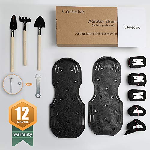 CoPedvic Aerator Shoes, Lawn Aerator Shoes with 8 Double Layers Straps, 3 Shovels to Clean Shoes, Heavy Duty Aerating Shoes Withstand Up to 400LB, Newest Designed Spikes to Aerating Lawn, Yard