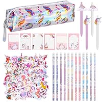73PCS Unicorn Stationery Set for Girls, Cute Stationery School Supplies Includes Unicorn Pencil Case, Sticky Notes, HB Pencils, Gel pens, Stickers, Gift for Kids Students