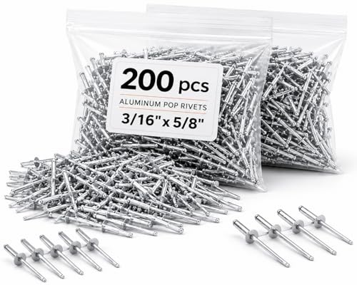 Image of 200PCS Large Flange Aluminum Pop Rivets 3 /16 inch x 5 /8 inch Aluminum Boat Rivets Dome Body Blind Rivet Set Long Pop Rivets with Big Head Steel Mandrel for Sheet Steel Duct Work Marine