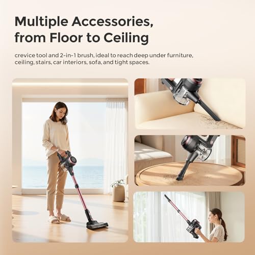 Image of Vazone S22 Cordless Vacuum Cleaners for Home, 6 in 1 Lightweight Stick Vacuum with 45KPa Powerful Suction, Self-Standing Vacuum Cleaners Rechargeable Cordless Vacuum for Pet Hair
