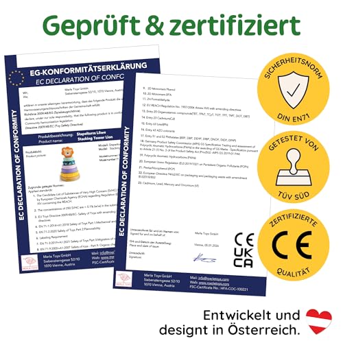 Merle Toys® Holz Stapelturm ab 1 Jahr, Baby Stapelturm Holz, 100% FSC, Löwe – Ansicht 7
