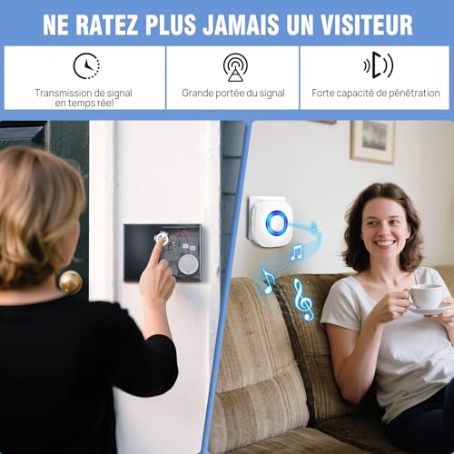 Transmission de la sonnette sans fil pour carillon existant PHYSEN longue portée