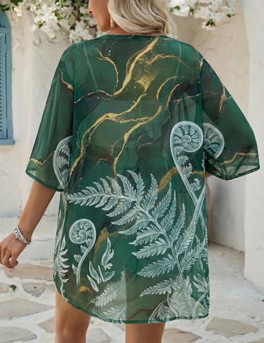 Image of Chunoy Women Floral Beach Wear Cover Up Chiffon Kimono Cardigan Open Front Blouse Top