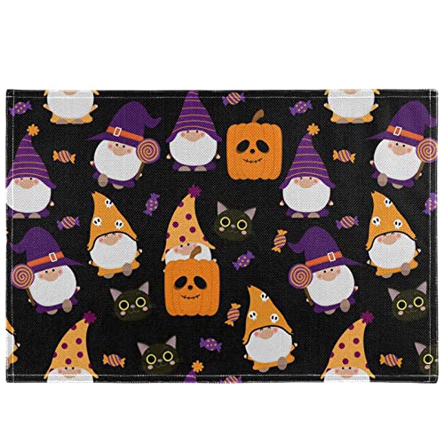 Oarencol Sets de table mignons nains d'Halloween en forme de chat noir, citrouille, bonbons, résistants à la chaleur, lavables et propres pour décoration de table à manger, 45,7 x 30,5 cm Cover