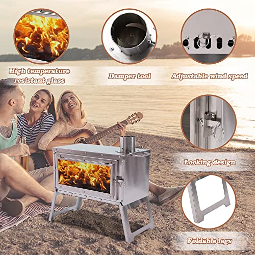Titimo Foldable Large Tent Stoves With Chimney Pipe Wood Burning Stove For Camping,Hunting,Ice Fishing,Heating,Cooking(Stainless Steel) #TOP6