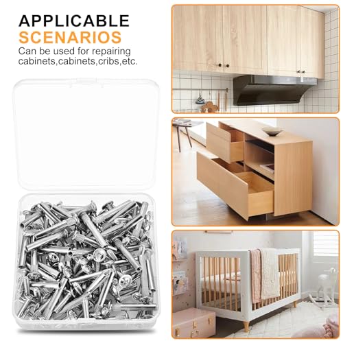 M4 x 31-40 mm Möbelverbinder Möbelschrauben, 100 Stük/50 Set Schrankverbinder Verbindungsschraube mit Hülsenschrauben, vernickelt Möbel Schrauben Zum Verbinden von Möbeln Schrank
