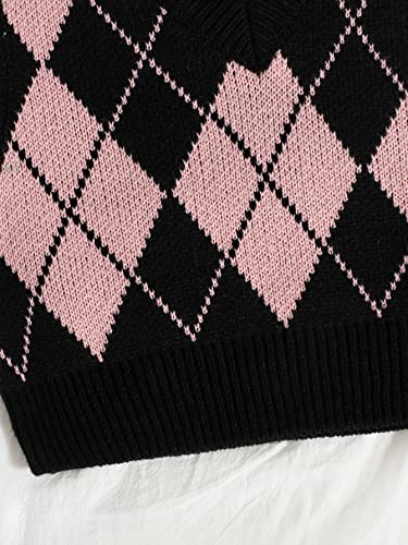 Wdirara Women's V Neck Gingham Strawberry Pattern Sweater Vest Multicolored S #TOP3