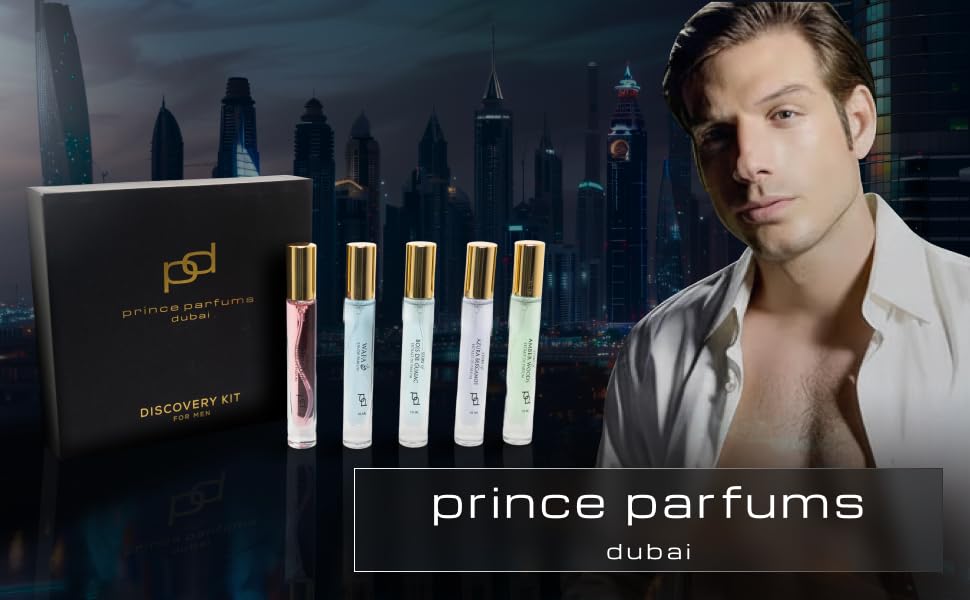 Prince Parfums Dubai – Men’s Discovery Kit – 5 Luxury Extrait de Parfum Sprays (10ml Each) – Wafa, Majestic Oudh, Bois de Guaiac, Azura Bergamot & Amber Woods – Long Lasting Cologne Gift Set for Him - Image 2