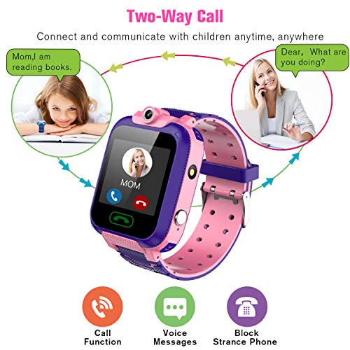 KToyoung Kids Smart Watch,Childrens Smartwatch for Kids Girls,Waterproof LBS Tracker Watch HD Touch Screen Sport Smartwatch Phone Watch with SOS Call Camera Game Alarm for Children Teen Students,Pink - Thumbnail 7