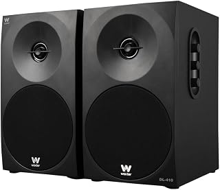Woxter Dynamic Line 2.0 Stereo-Lautsprecher (mit 150W Leistung angetrieben, Holz, 4, Woofer, 2 Hochtöner, 3,5 mm, RCA, Bassreflex-Control (Lautstärke, Höhen, Bass), Farbe schwarz DL-410 Black Única
