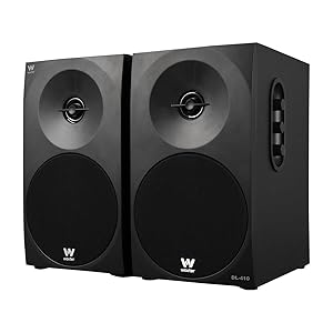 Woxter Dynamic Line 410 – Altavoces estéreo 2.0 Autoamplificados con 150W de potencia, Madera, Woofer de 4 pulgadas, 2 Tweeter, 3.5 mm, RCA, Control volumen, agudos, graves, Negro