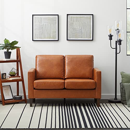 EdenbrookÂ ArcherÂ Upholstered SofaÂ -Â Seats ThreeÂ - Straight Arm Modern Design, Camel Faux Leather
