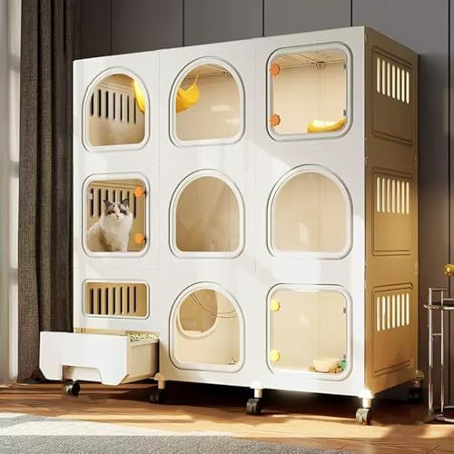 Modular Indoor Cat Enclosure with Litter Box, Mobile Villa on Wheels, Detachable DIY Cat Condo Cages for Safe Play and Comfort