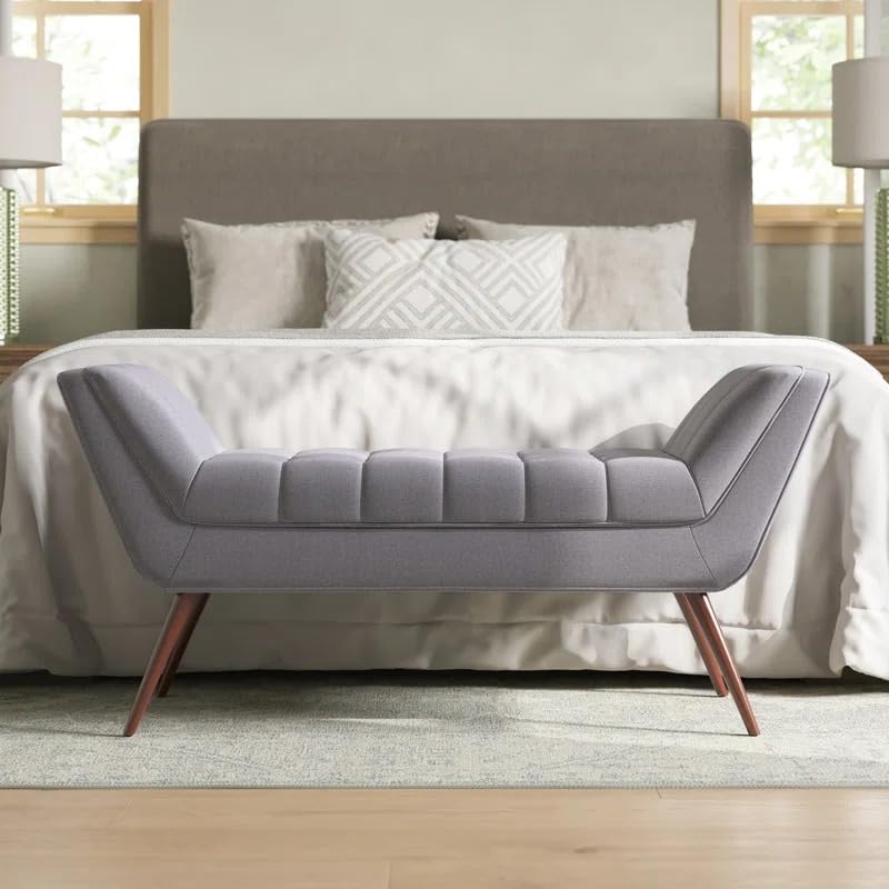 Jomiya Ottoman Linen Upholstered Storage Bench Sofa Bench Sofa Chaise Lounger Pouffe for Living Room Bedroom (Grey, 37.4 x 16.14 x 21.65 cm)-image-39