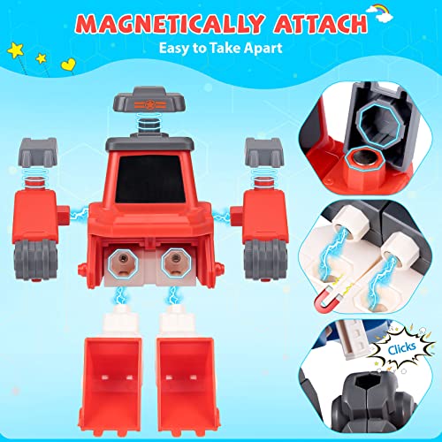 Thinkmax Transform Toys For 3 4 5 6 7 8 Year Old Boys, Robot Toys For Kids 3-5 5-7, 4 Magnetic Construction Trucks Vehicles W/Play Mat, Birthday Gift For Boy, 32 Pieces #TOP4