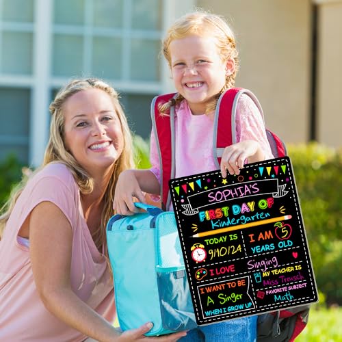 double-sided first day of school sign board 12  10 inches back to school sign reusable color painting first and last day of preschool board washable chalkboard for kindergarten pre-k