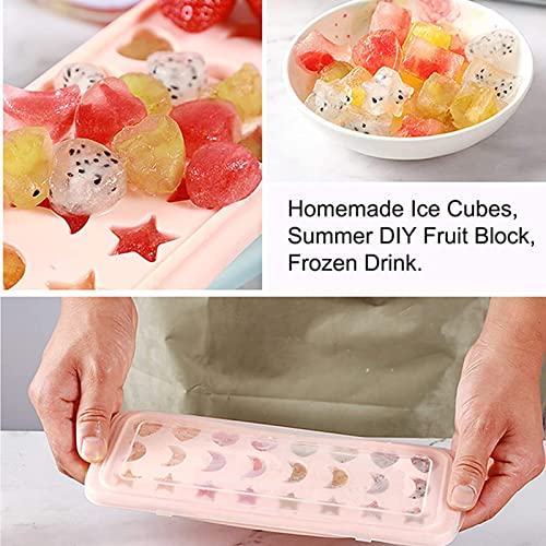 Chaojia Chaojia Ice Cube Tray With Lid Stars Moons Love Hearts Shape 24 Cavity Silicone Safe Durable Whiskey Ice Ball Maker Kitchen Tools-Sky Blue, 10.04X3.86X0.9 In #TOP4