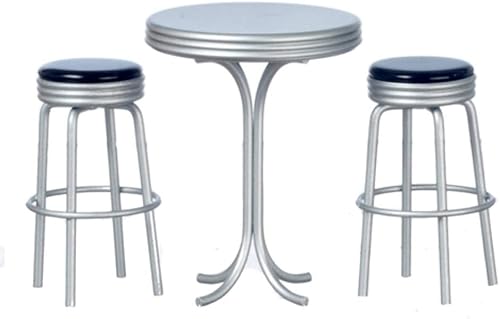 Casa de muñecas mesa alta miniatura con 2 taburetes, negro #T5915