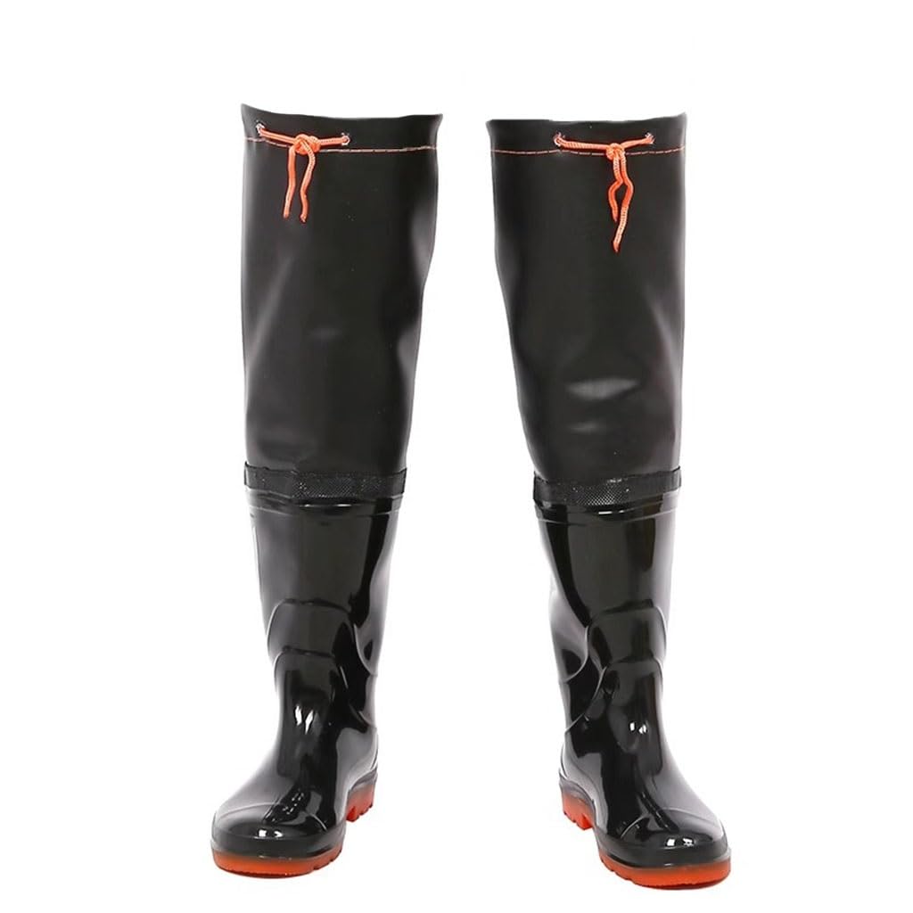 Hip Waders Black PVC Waterproof Fishing Boots, Knee High, Hip Wading Boots, 60cm High Wear-Resistant Oxford Sole (Color : Black, Size : 8)