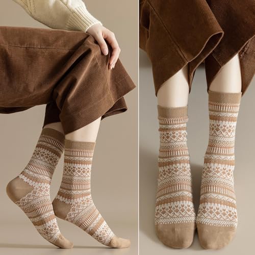 CHUNFO Womens Cottagecore Crew Socks Striped Argyle Retro Socks Cottagecore Cotton Boot Sock Size5-9.53