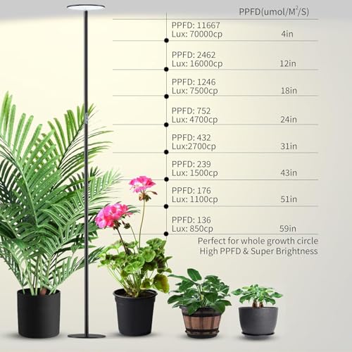 chiphy 60W 216cm Pflanzenlampe, Vollspektrum-Pflanzenlicht für Zimmerpflanzen, 4/8/12H Timer, 60W Grow-Lampe, 10 dimmbare Helligkeit, höhenverstellbar