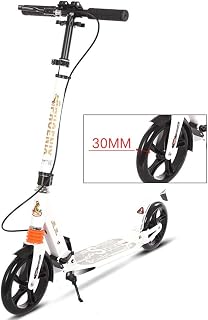 MERTNK Adult scooters,Folding Adult Kick Scooter with Hand Brake, Big Wheels Dual Suspension Commuter Scooter with Storage Basket - Supports 220lbs (Color : White)