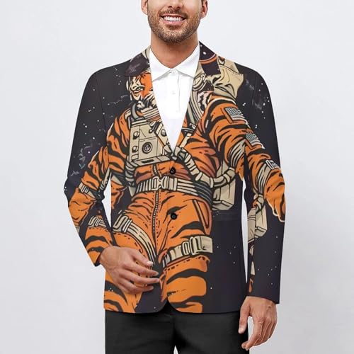 Tiger Astronaut Mens Suit Jacket Lapel Blazers 2 Button Business Coat Tuxedo for Wedding Dinner2