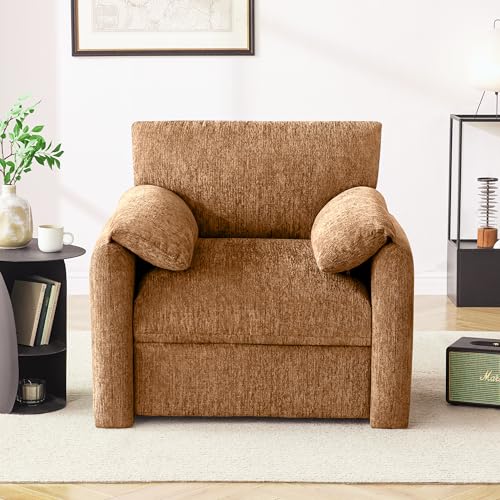Image of Howjoe Chenille Oversized Armchair, 38.6' inch Wide Accent Chairs for Living Room & Bedroom Modern Lounge Chair, Upholstered Mid-Century Reading Chair (Rustic Bronzing Cloth, 1 Pack)