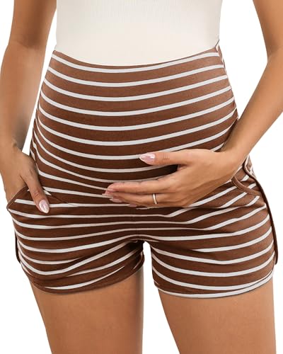 Image of FMEYOA Maternity Shorts Over Belly Comfy Lounge Sleep Pajama Workout Athletic Pregnancy Shorts with Pockets