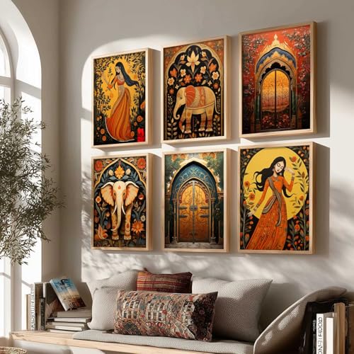 Image of kotart Premium Digital Madhubani Art Paintings with Frame for Home Decor - Framed Painting for Living Room Bedroom Office Room Decor - Painting for Wall Decoration - Pack of 6 (10X13, E)