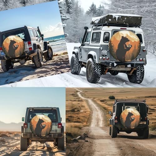 Image of Sunset Bear Coffee Spare Tire Cover for Rv Trailer Camper- Waterproof Wheel Protectors Cute Wheel Cover Universal Fit for Truck SUV Travel Camping Outdoor-14 inch