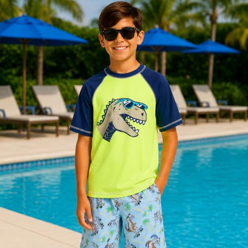 Image of iXtreme Boys Swim Set - 2 Piece Rash Guard Short Sleeve Swim Shirt and Boys Swim Trunks for Infants Toddlers & Big Boys