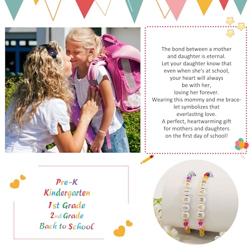 BAYLAY Back to School Bracelet - First Day of School Preschool/Kindergarten/1st Grade/2nd Grade/Back to School Stuff Gifts Supplies Mommy and Me Mommy Daughter Bracelets Heart Beaded Bracelets Gifts2