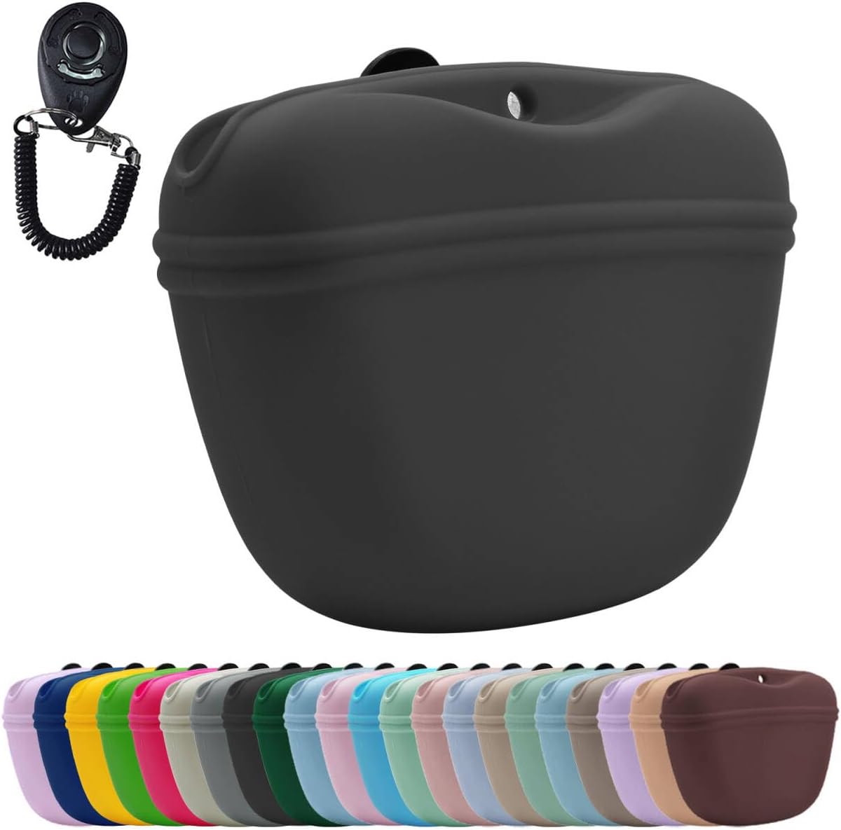 Silicone Dog Treat Pouch,With Dog Training Clicker,Clip on Portable Training Container,Convenient Magnetic Buckle Closing and Upgraded Waist Clip for Enhanced Stability