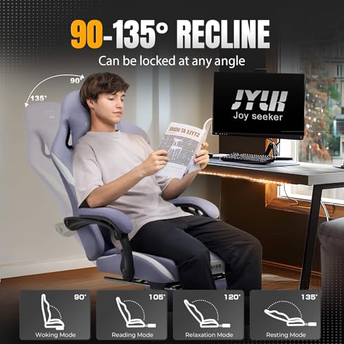 Image of GTPLAYER Gaming Chair with Foot Rest & Pocket Spring Cushion, Ergonomic High Back Computer Desk Chair with Headrest & Lumbar Support for Back Pain Relief, Breathable Fabric, Purple
