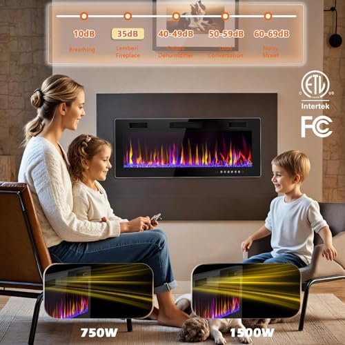 image for LEMBERI 50 inch Electric Fireplace Recessed and Wall Mounted,750/1500W