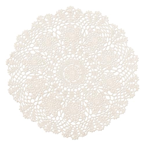 fanquare Round Cotton Lace Doilies Set of 2, 16" Crochet Handmade Reusable Placemats Table Mats for Kitchen Dining Room Wedding