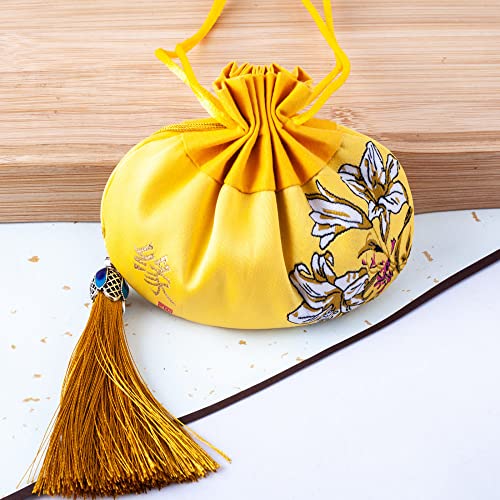 Bolsas de saco de seda para joyería, 4 piezas, amarillo miniatura 1