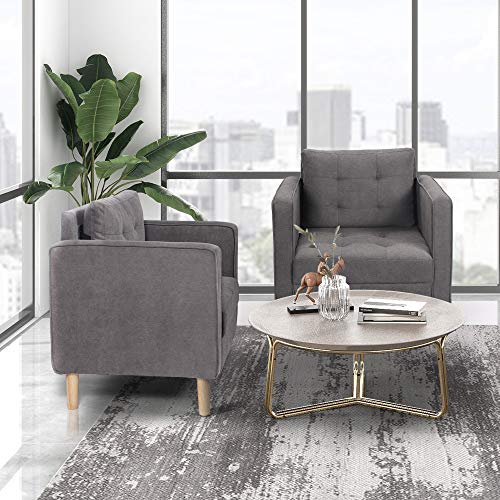 STHOUYN Mid Century Modern Upholstered Fabric Accent Chair with Arms Set of 2 Armchair Comfy Reading Chair for Living Room Studio Office Couch, Single Sofa Set Bedroom Grey - Image 3