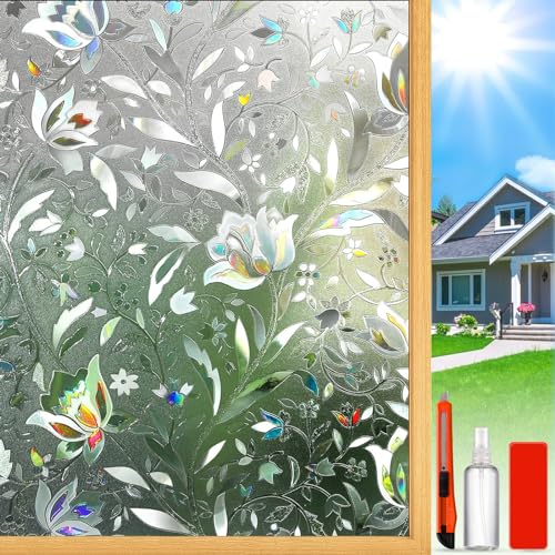 Image of Dwersty Frosted Glass Window Privacy Film Decorative, Bathroom Window Privacy Film for Glass Windows Cover, Static Cling, Removable, Reusable, Anti-UV, Anti-Glare, 17.5 inch by 78.74 inch