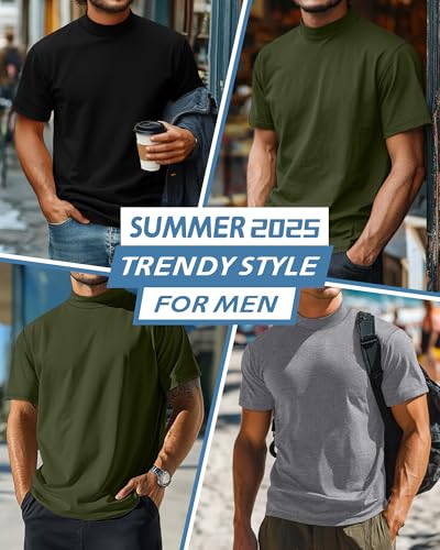 Riyiper 3 Pack Big and Tall Men's Mock Turtleneck Shirt Short Sleeve Cotton Basic Tops Slim Fit Casual Undershirt Tops4