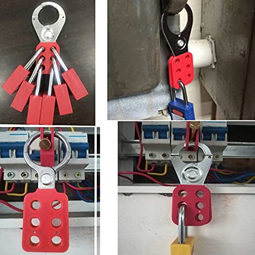 Image of 10pc Master Lockout Tagout Hasp 38mm / 1.5in, 6 Holes Interlock, Aluminum Insulation, Lockout Padlock Hasp Industrial Safety Tool for Flammable Areas, Red