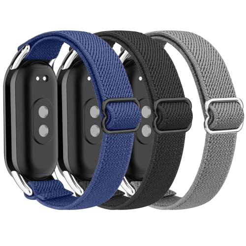 Tobfit Bracelet pour Xiaomi Mi Band 10/9 / 8 Femme Homme, Lot de 3 Bracelets Sport Élastiques de Remplacement pour Xiaomi Smart Band 8/9/10 Bracelet de Montre pour Femmes Hommes