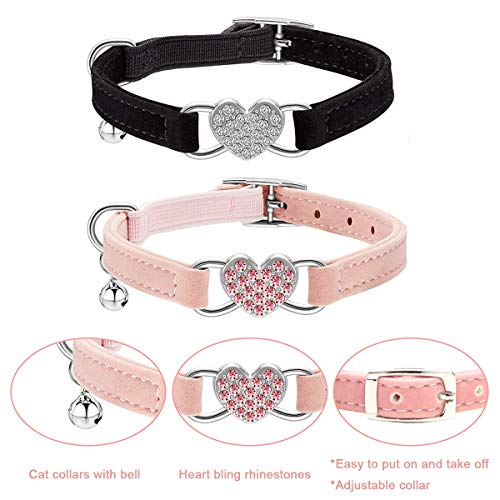 LEJGEQR 2 Pack/Set Cat Collars with Bell,Heart Bling Rhinestones Cat Collar,Breakaway Cat Kitty Collar Kitten Collar… - Image 2