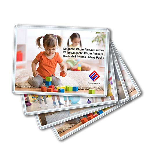 Magnetic Photo Picture Frames - White Magnetic Photo Pockets - Holds 4x6 Photos (10)