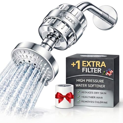 AYAZZEX Filtered Shower Head – Water Softener – Shower Head With Filters for Hard Water – 5 Modes High Pressure Showerhead – 1-Min Install – Reduces Chlorine & Heavy Metals – 1 Bonus Shower Filter