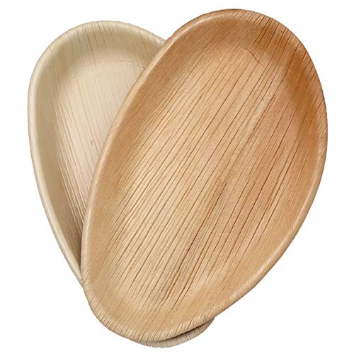 Dtocs Palm Leaf Plates 10x6 Inch Oval (Pack 100) | Organic, Eco-Friendly, Biodegradable, Compostable Disposable Dinnerware Set For Wedding, Camping, Birthday Party- Natural Bamboo, Wooden Like Texture
